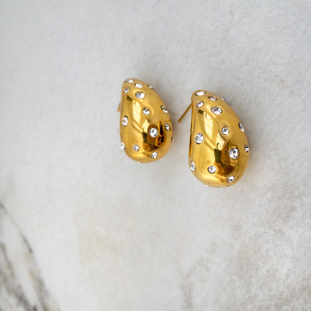 Gold Teardrop Crystal Accent Earrings